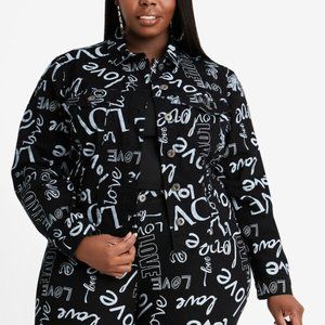 Love Print Raw Hem Jean Jacket